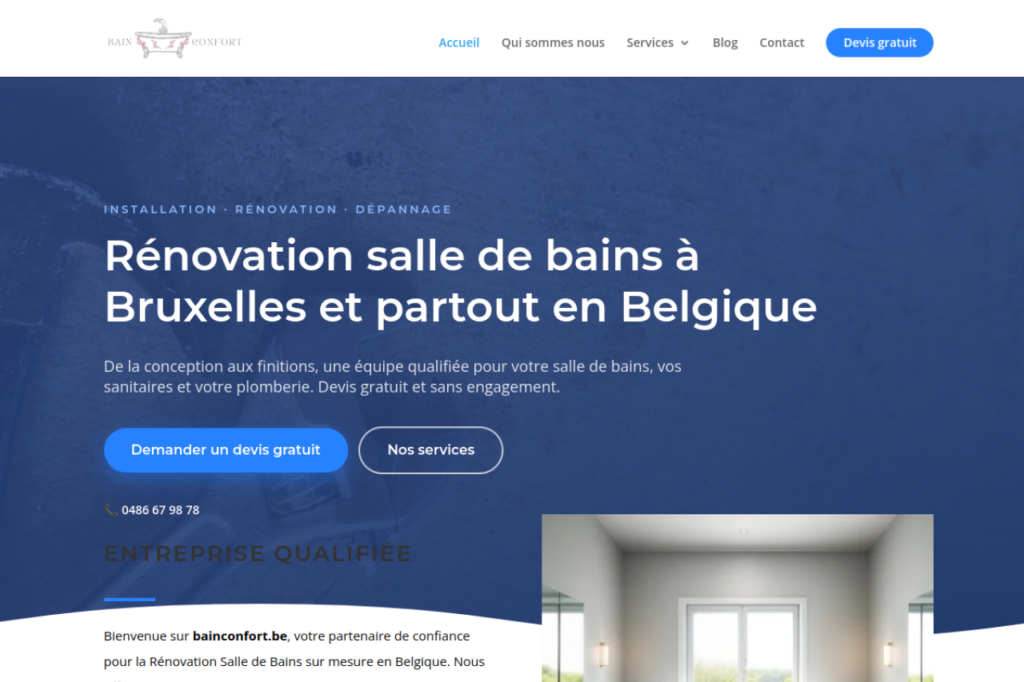 Capture d’écran du site Bain Confort