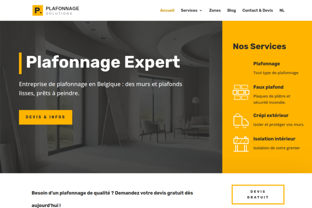 Capture d’écran du site Plafonnage Solutions